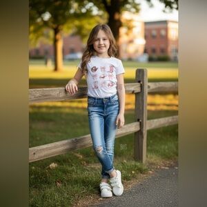 Full Tilt Tilly’s White Tee with Pink Cowboy Hats Boots & Bows Girls Size XS NWT